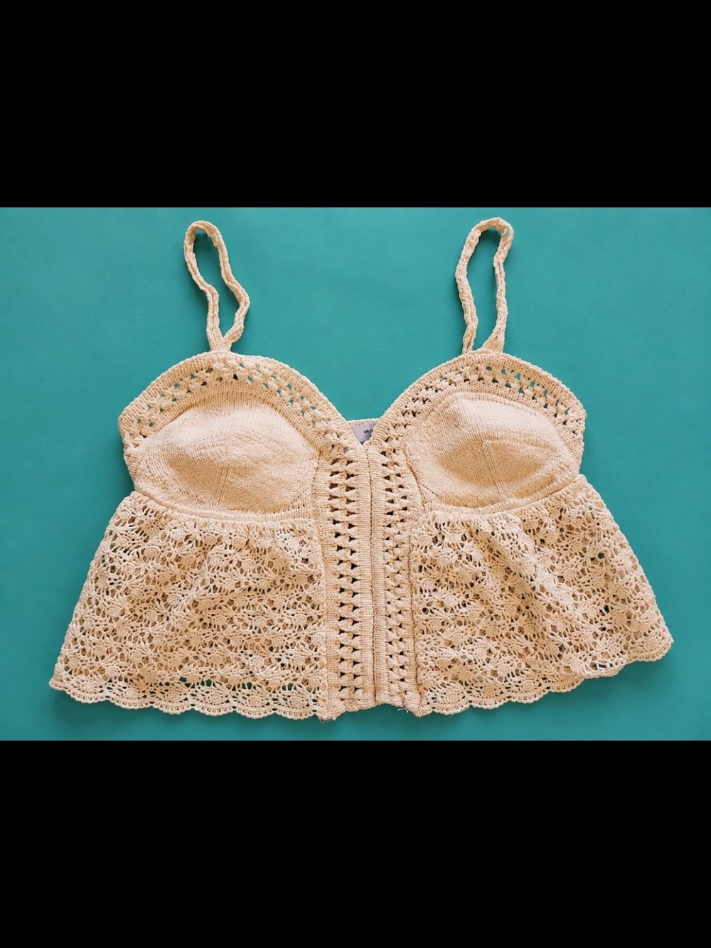 Zara Cream Crochet Lace Bustier Crop Top Cami Size S Boho Festival